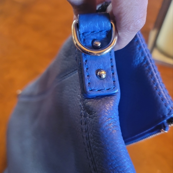 Kate Spade Genuine Leather Cobalt Blue Foldover Handbag Clutch Purse Bag - Picture 5 of 8